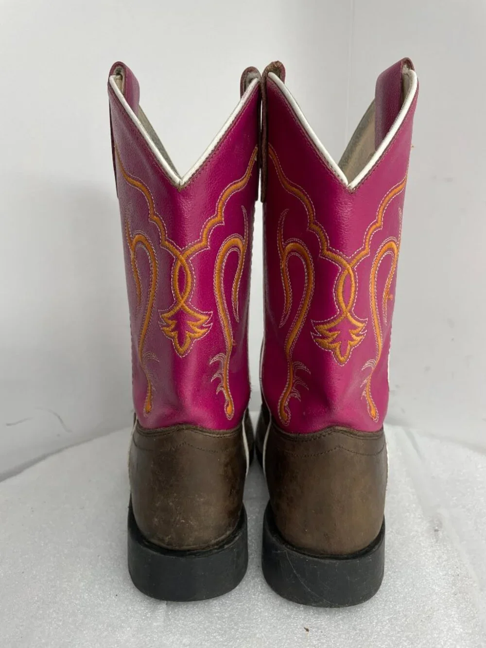 Old West Western Leather Pink Square Toe Cowboy Cowgirls Boots Girls Kids Size 3